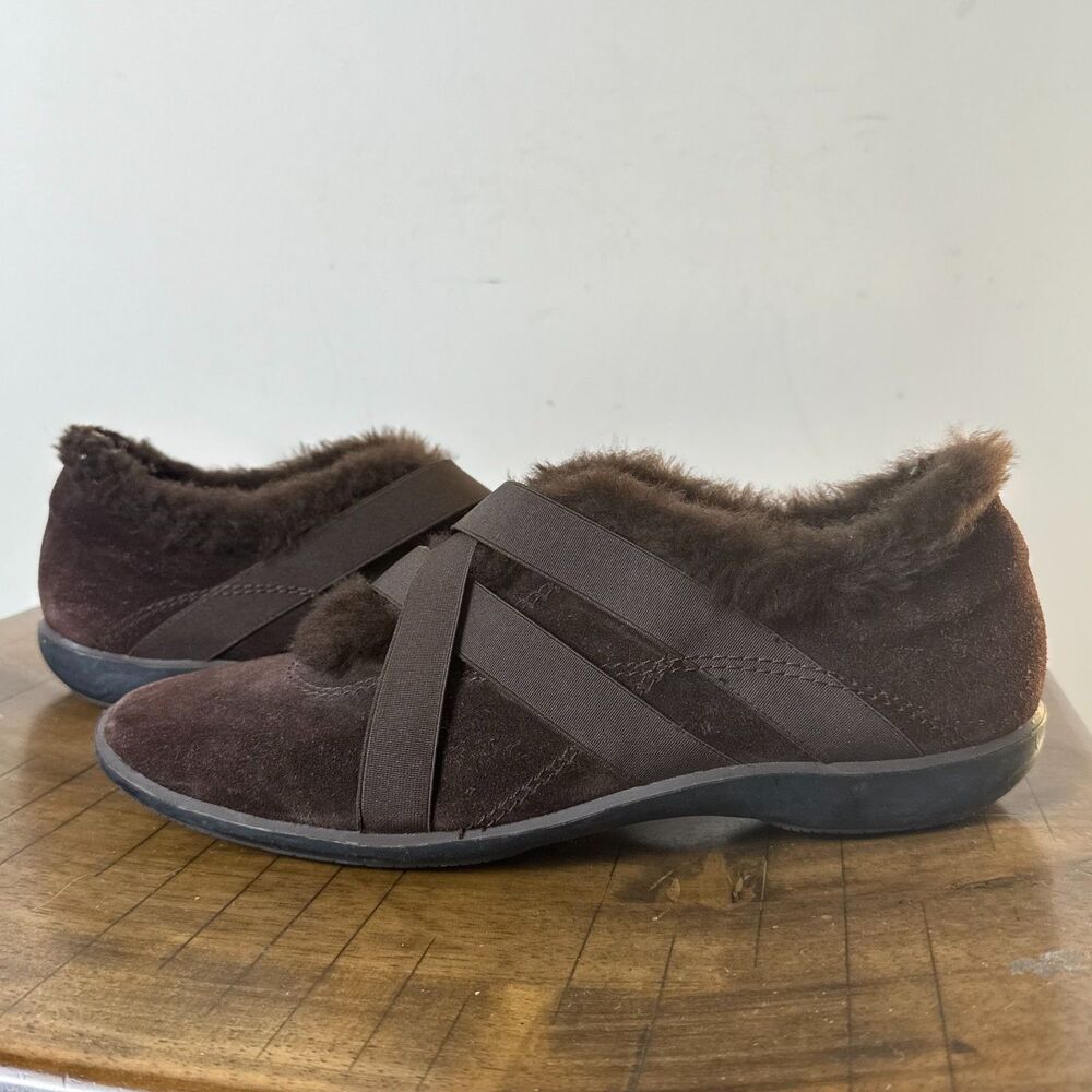 Stuart Weitzman Fur Lined Comfort Shoes Womens 8W Brown Slip On Flats